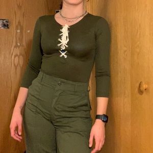 Lace up Forest Green Bodysuit